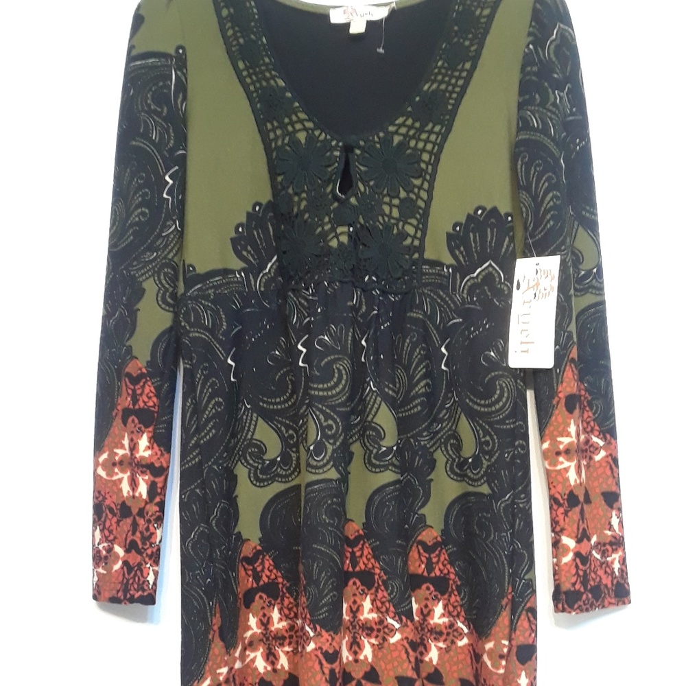 New Aryeh Olive print dress Size Small